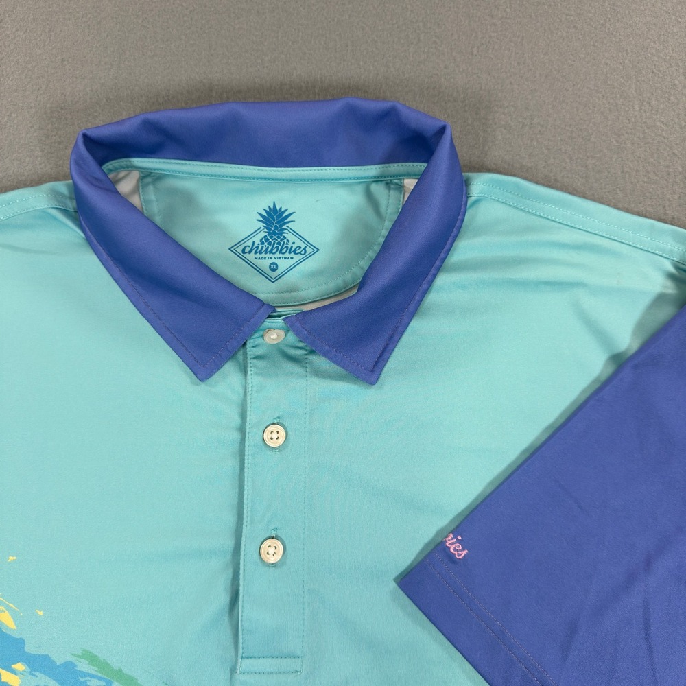 Chubbies Mens XL Performance Golf Polo Teal Purple 90s Retro Brushstroke Graphic